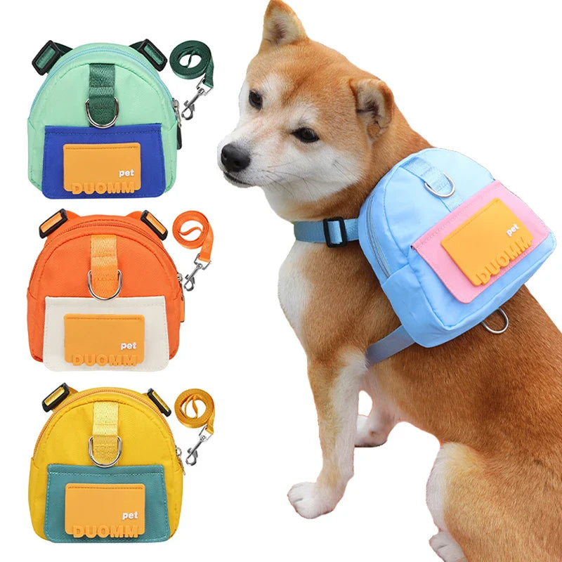 Pet Backpack with Harness & Training Treat Pouch