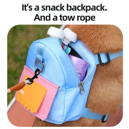 Pet Backpack with Harness & Training Treat Pouch